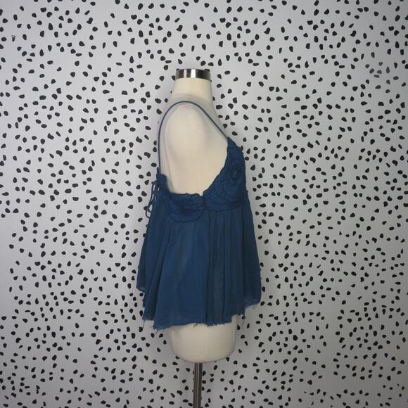 Free People Blue Boho Embroidered Strappy Cutwork Swing Tank - Picture 7 of 10